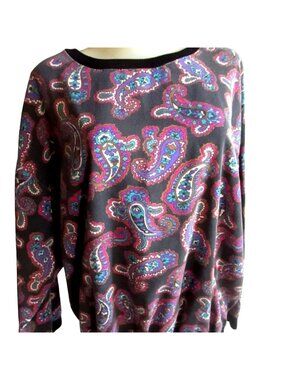 Paisley Print Large True Vintage Pullover Shirt 15-16 1980's T-shirt LS Hippy